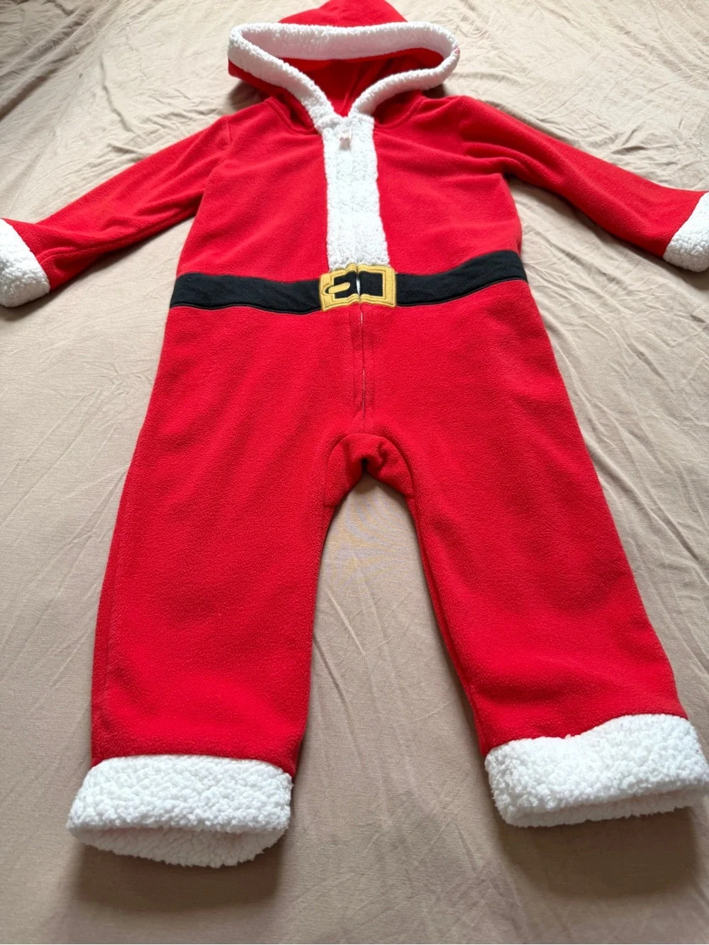 18M🎅 Carter’s Santa Sherpa Fleece Hooded Christmas One Piece Red White Jumpsuit